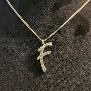 Silver and yellow letter F necklace 17 inches
